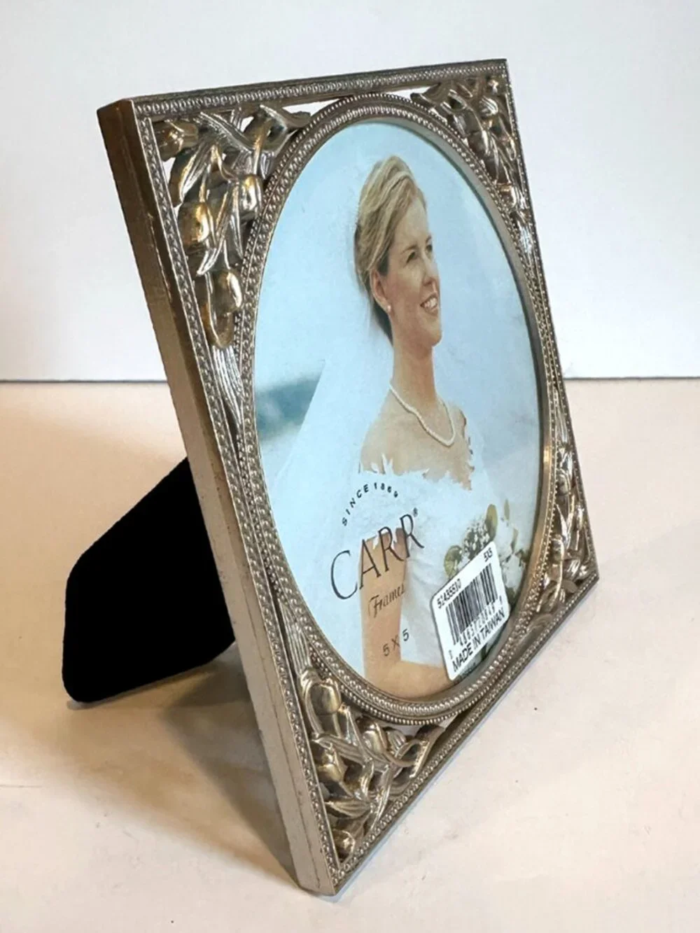 VTG 1998 Carr Romantic Occasions Bouquet Picture Frame Round 5x5 Pewter Gold NIB